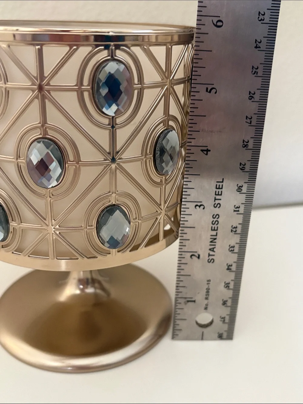 Bath & Body Works brass-gold candle holder with stunning crystal accents!
